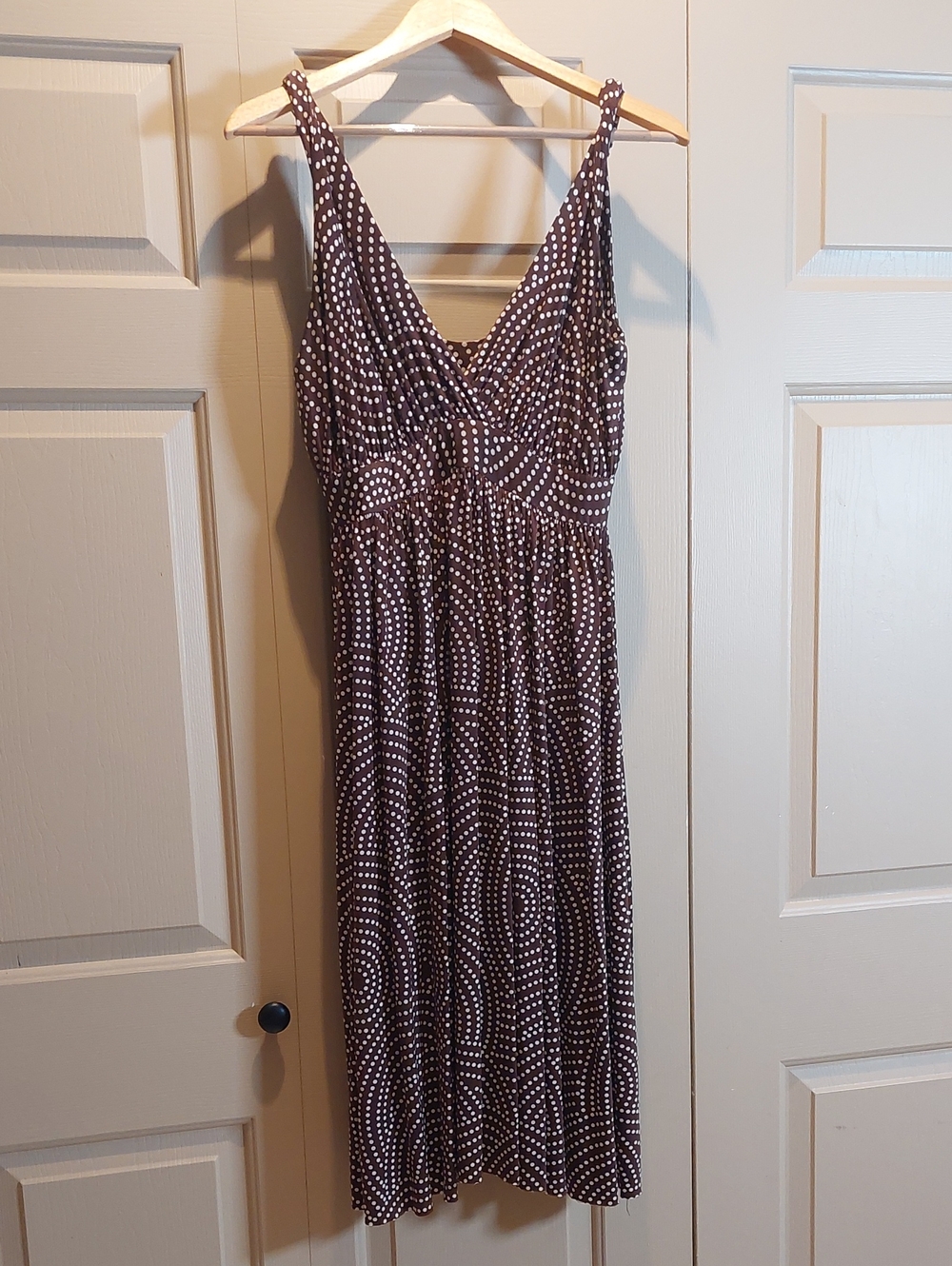 Brown Polka Dot Sleeveless Midi Dress